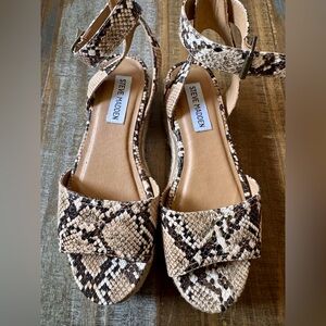 Steve Madden Beige and Brown Snake-Print Ankle Strap Sandals
